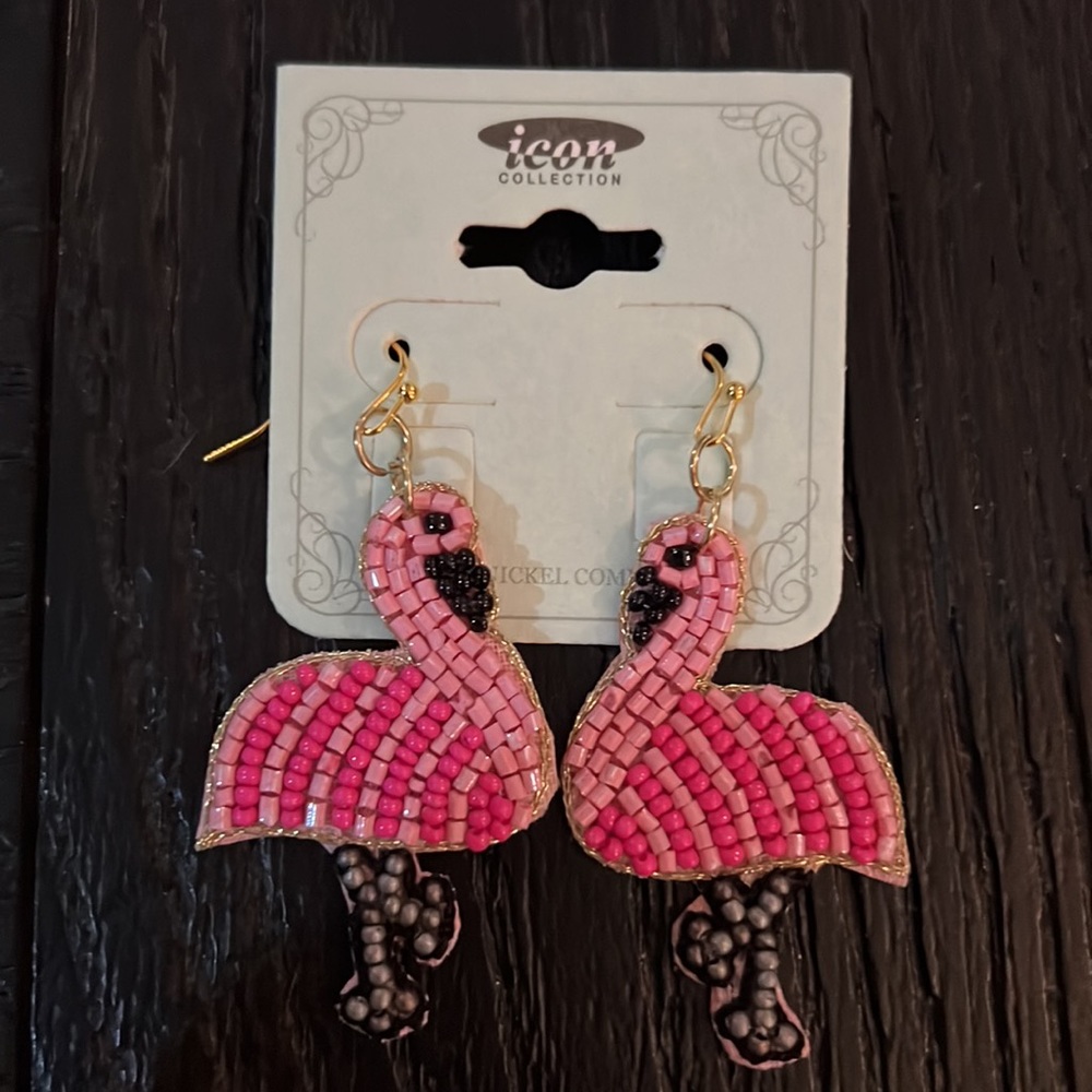 Pink Flamingo seed bead earrings